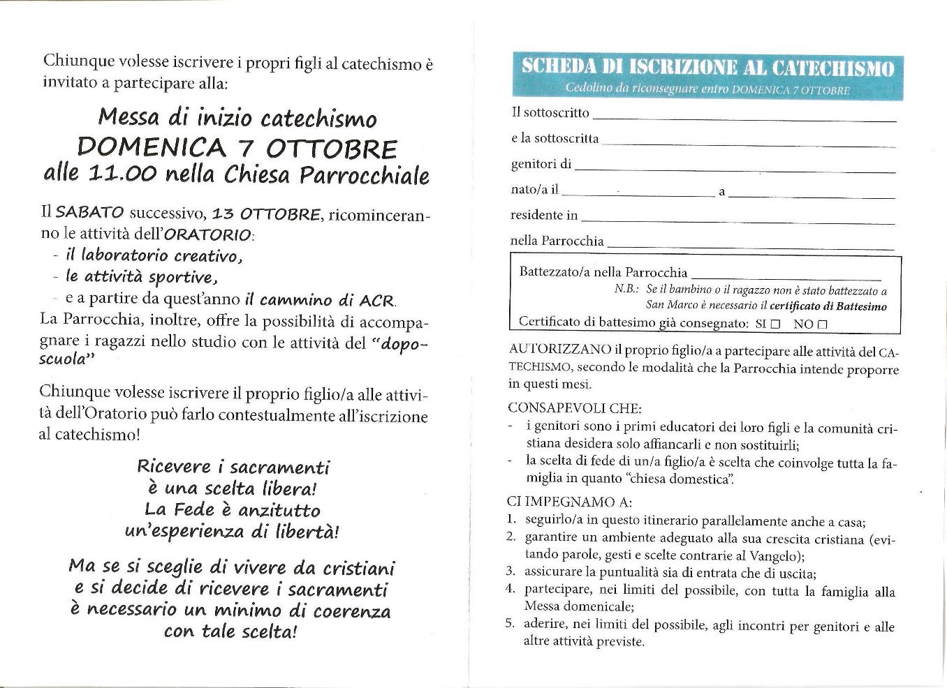 Iscrizione al catechismo-pagina due